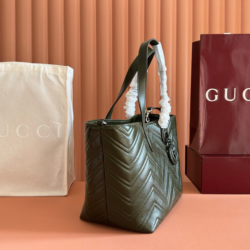 GUCCI 26S  MARMONT TOTE BAG 30 IN MOSS GREEN CALFSKIN