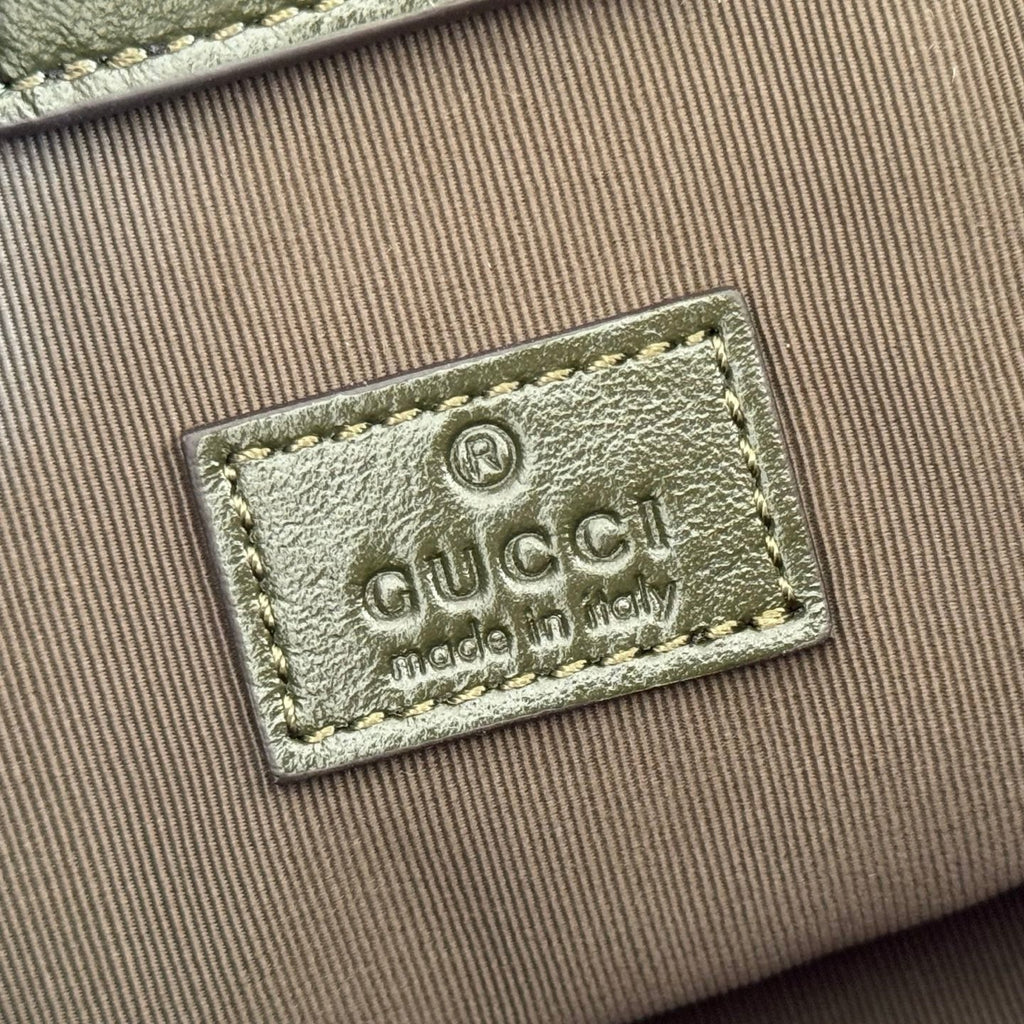 GUCCI 26S  MARMONT TOTE BAG 17 IN MOSS GREEN CALFSKIN