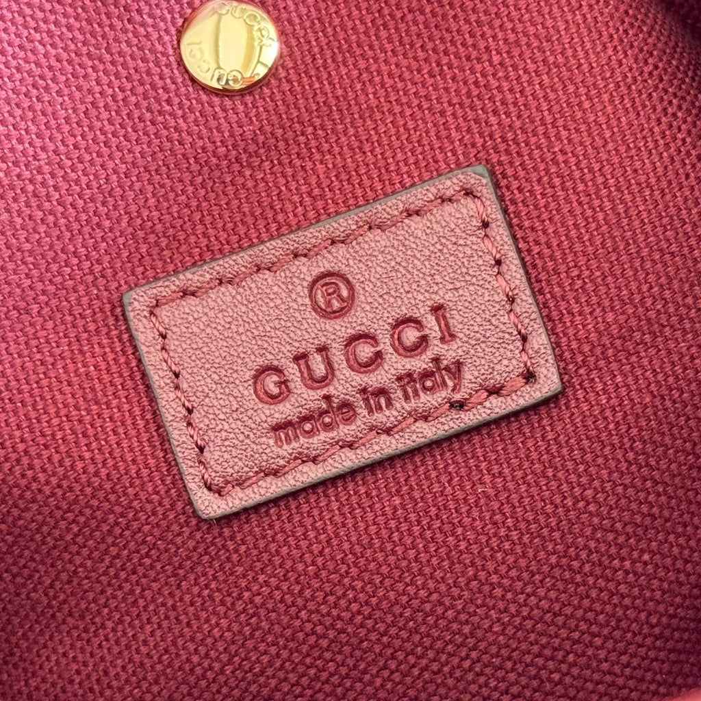GUCCI 26S  EMBLEM BUCKET BAG 19 IN DARK RED COATED FABRIC