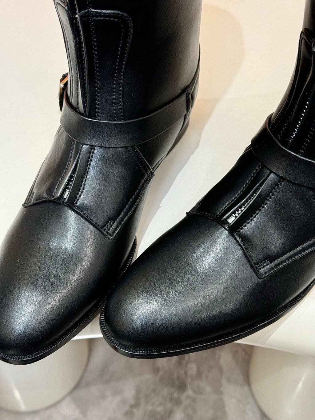 HERMES 25S RIDING BOOTS IN BLACK LAMBSKIN WITH SILVER HARDWARE