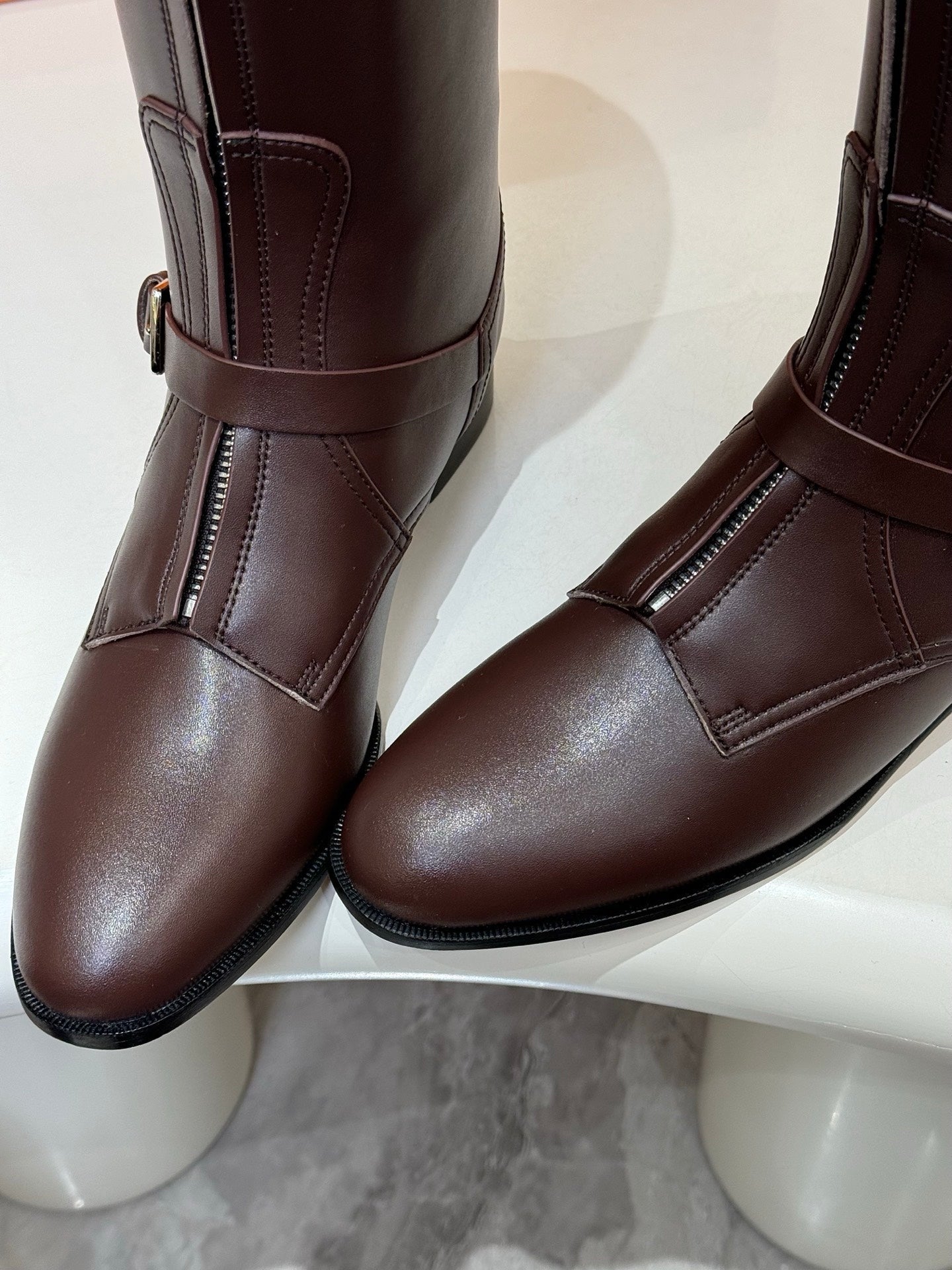 HERMES 25S RIDING BOOTS IN DARK BROWN LAMBSKIN WITH SILVER HARDWARE