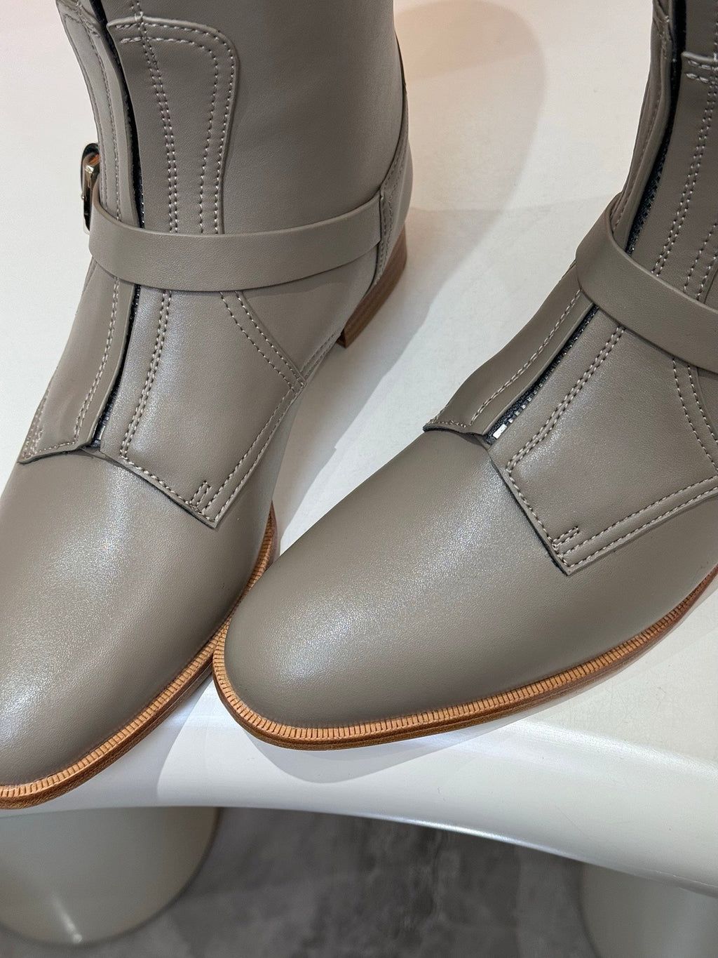 HERMES 25S RIDING BOOTS IN GREY LAMBSKIN WITH SILVER HARDWARE