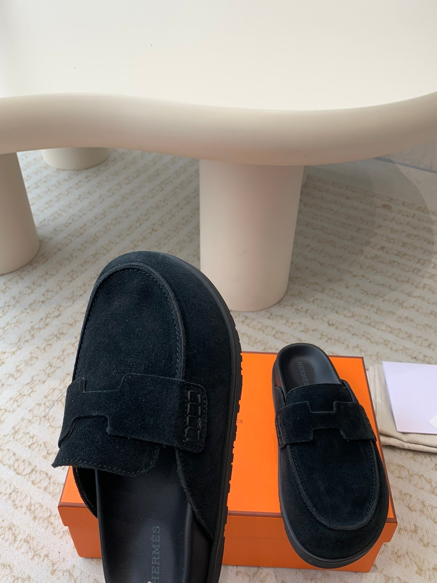 HERMES G0 MULE BLACK SUEDE