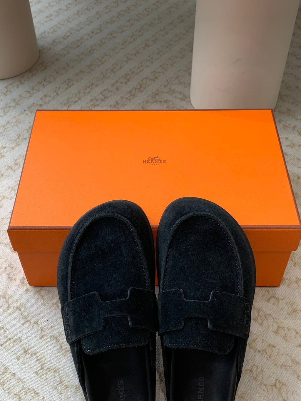 HERMES G0 MULE BLACK SUEDE