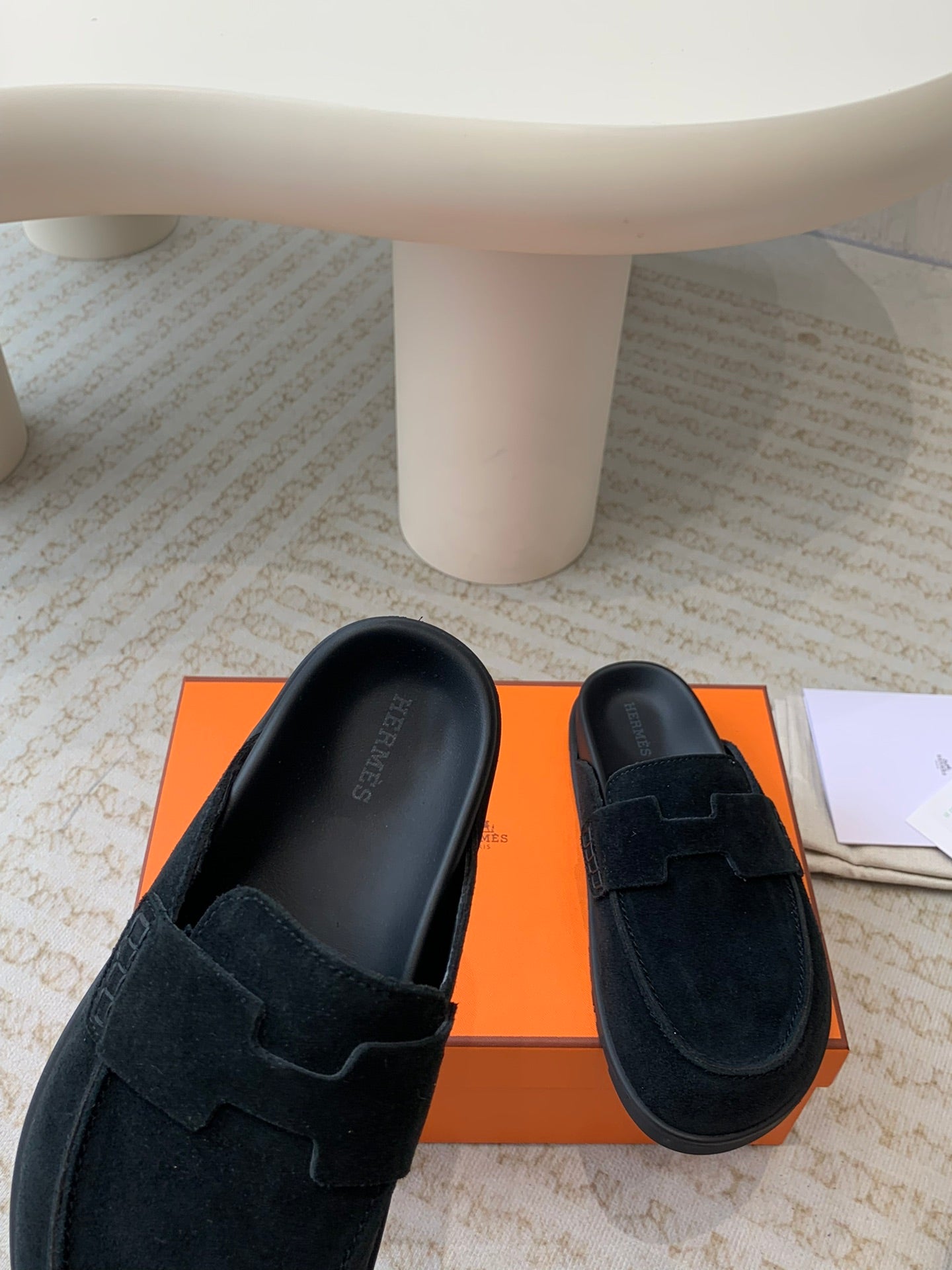 HERMES G0 MULE BLACK SUEDE