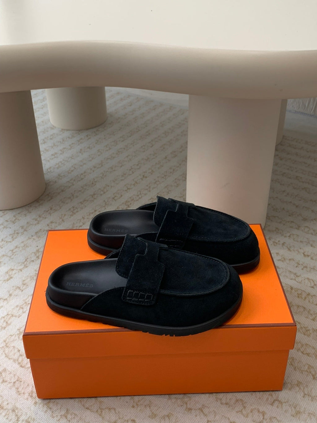 HERMES G0 MULE BLACK SUEDE