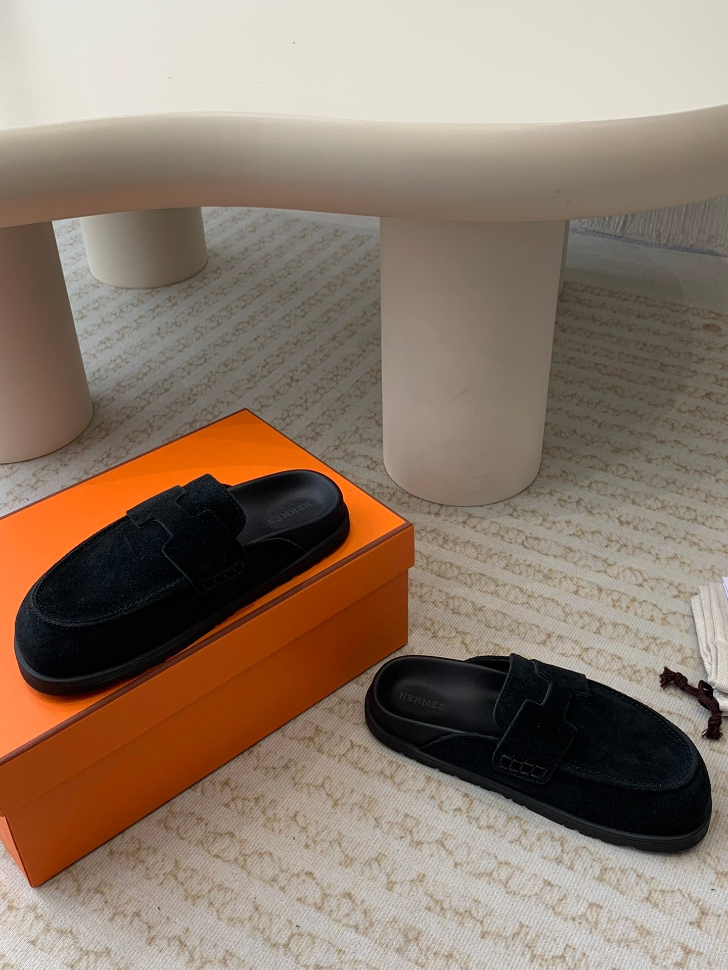 HERMES G0 MULE BLACK SUEDE