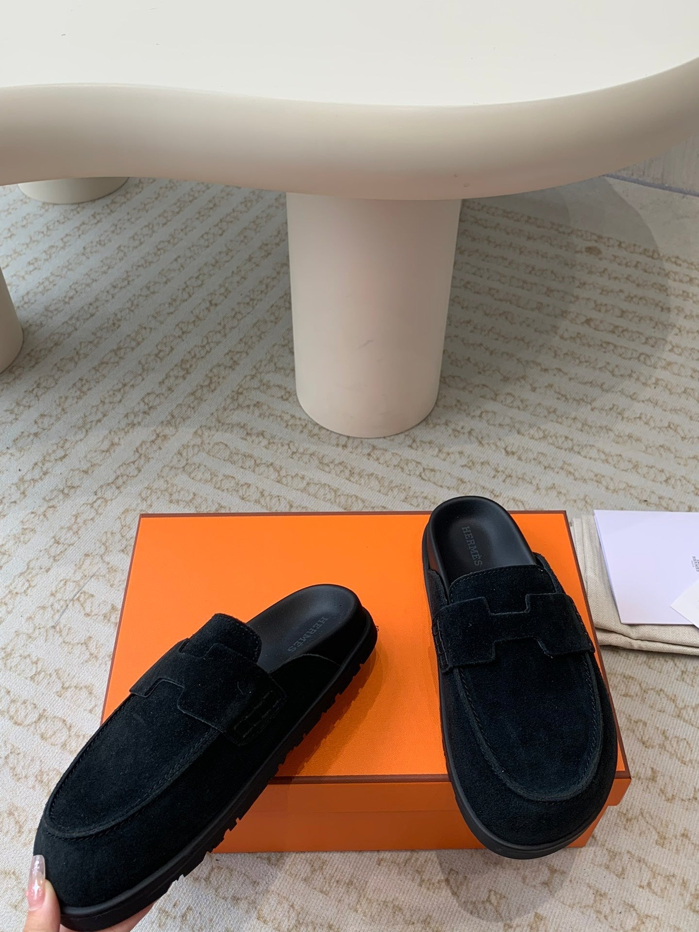 HERMES G0 MULE BLACK SUEDE