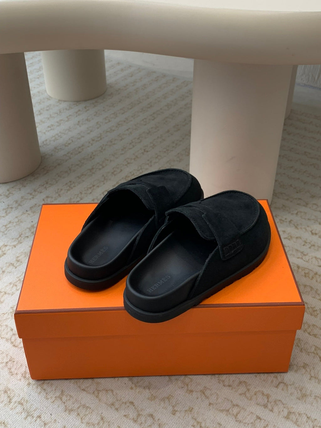 HERMES G0 MULE BLACK SUEDE