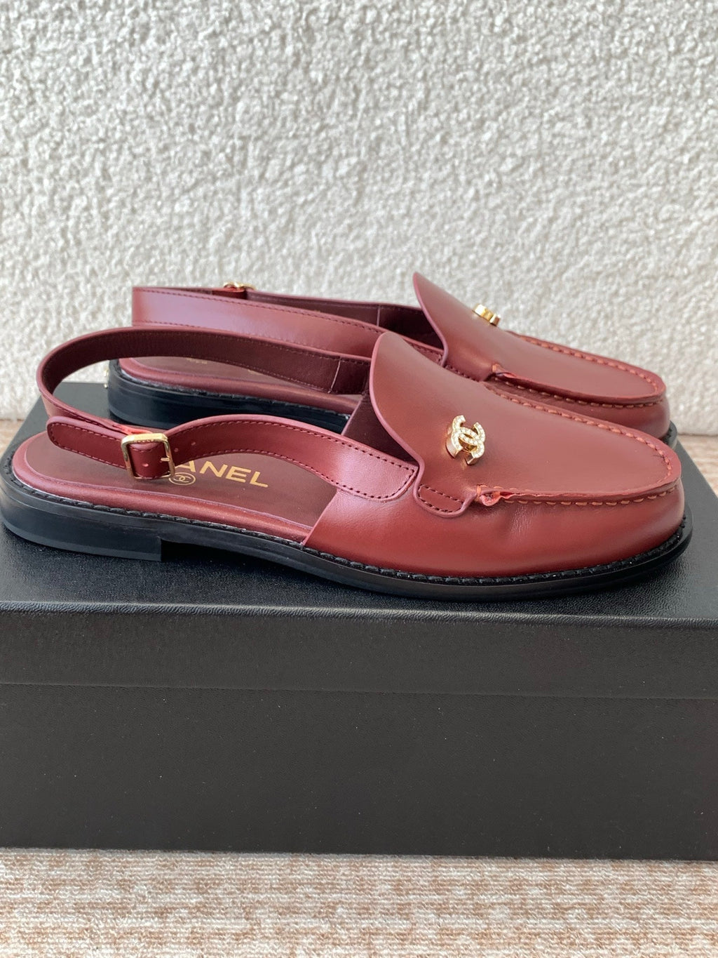 CHANEL MOASIN SLINGBACK IN CURRANT RED CALFSKIN