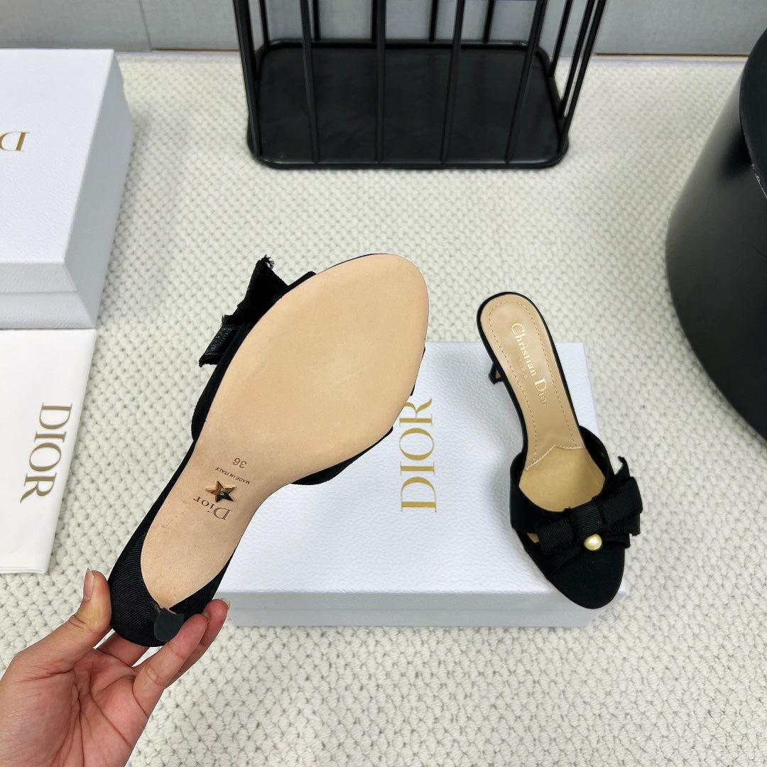 DIOR HIGH AABLE MULE IN BLACK FABRIC