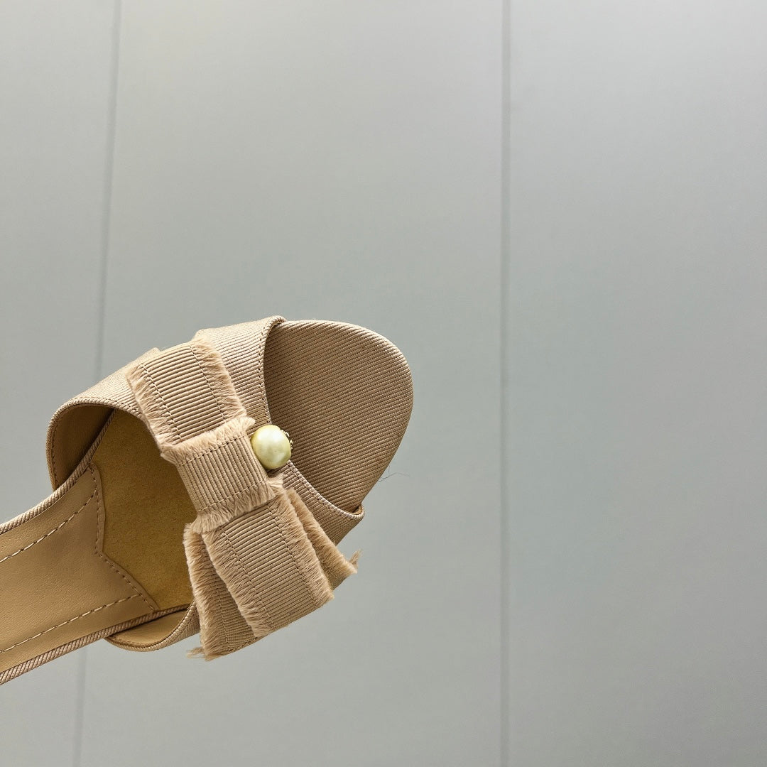 DIOR HIGH AABLE MULE IN BISQUE BEIGE FABRIC