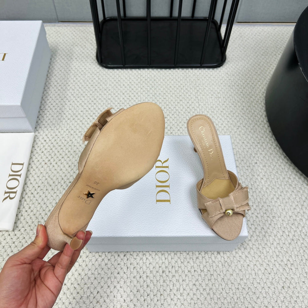 DIOR HIGH AABLE MULE IN BISQUE BEIGE FABRIC