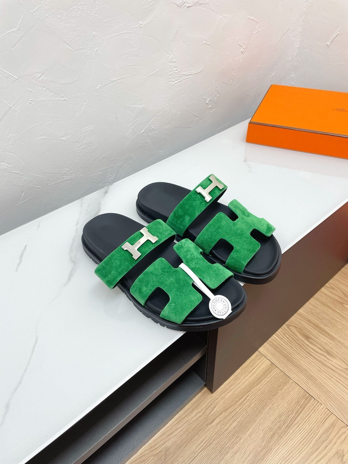 HERMES CHYPRE SANDAL OCEAN SUEDE WITH H BUCKLE