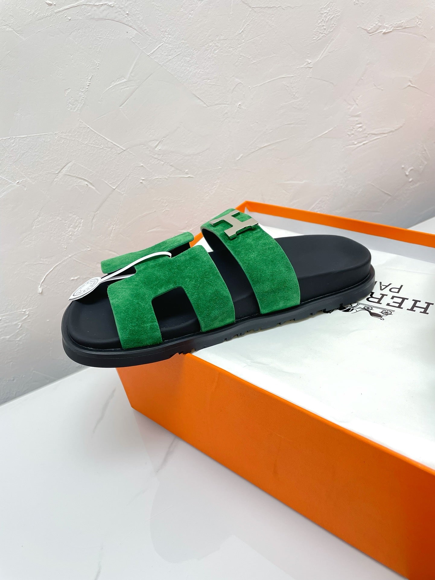 HERMES CHYPRE SANDAL OCEAN SUEDE WITH H BUCKLE