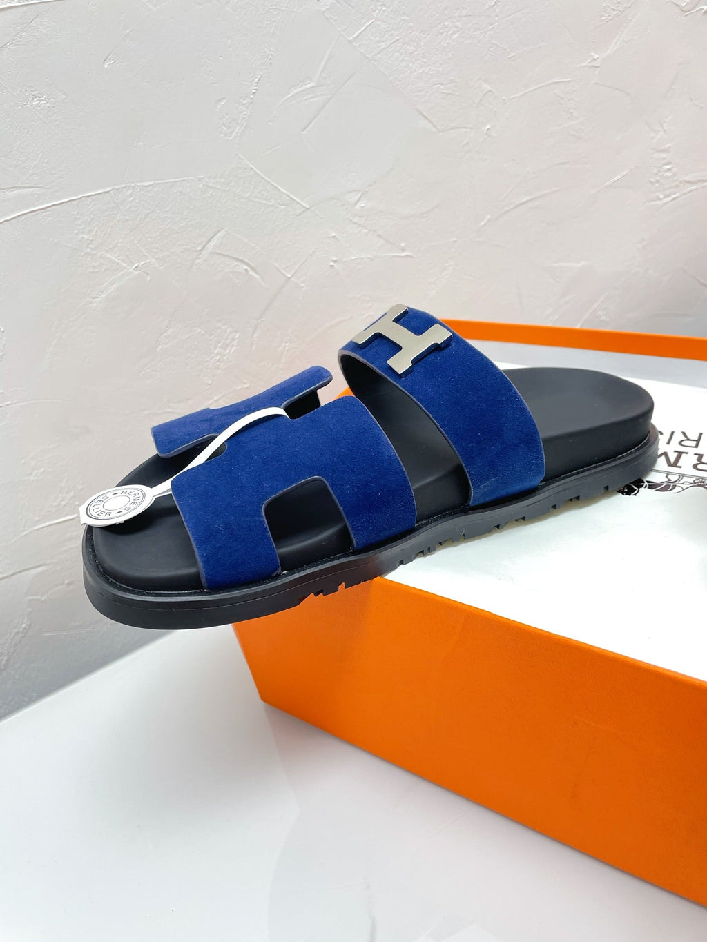 HERMES CHYPRE SANDAL AZURE SUEDE WITH H BUCKLE