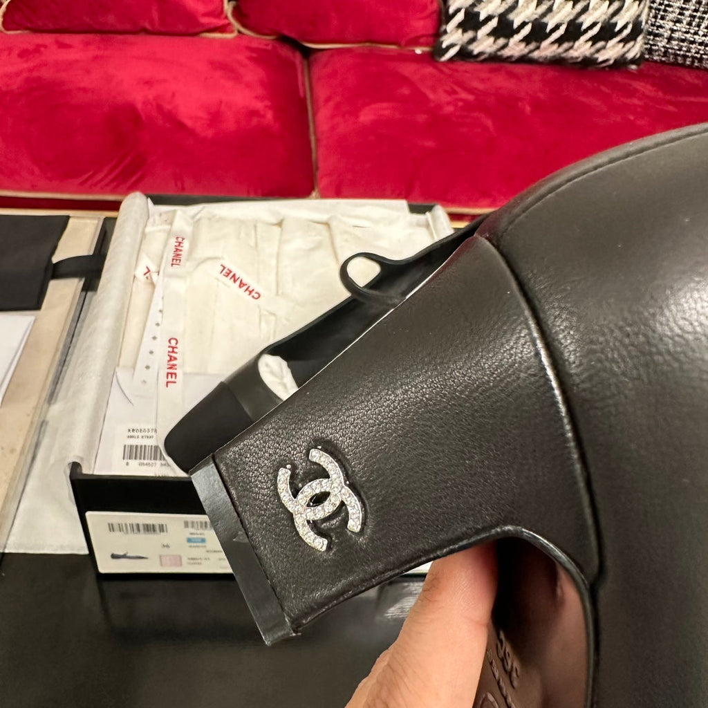 CHANEL HIGH MARY JANE IN BLACK CALFSKIN AND SATIN
