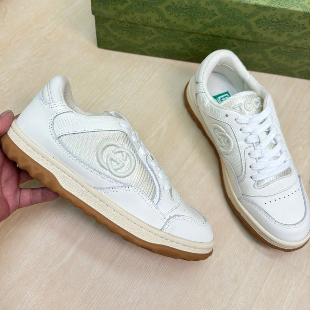 GUCCI INTERLOCKING G SNEAKER WHITE BEIGE CALFSKIN AND FABRIC