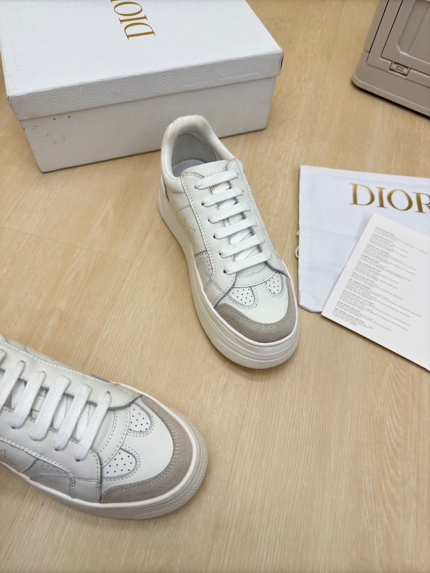 DIOR STAR PLATFORM SNEAKER IN WHITE CALFSKIN AND SUEDE