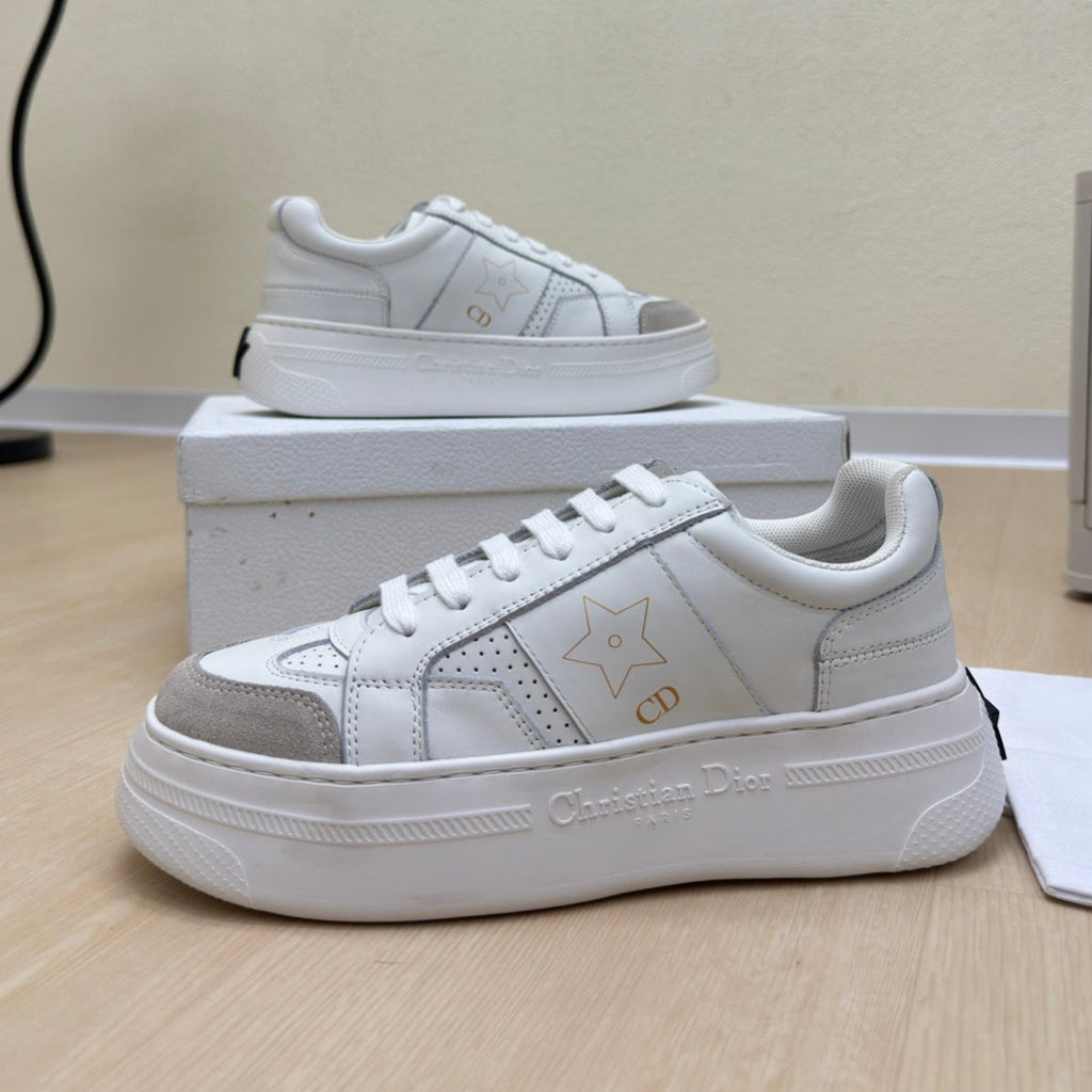 DIOR STAR PLATFORM SNEAKER IN WHITE CALFSKIN AND SUEDE