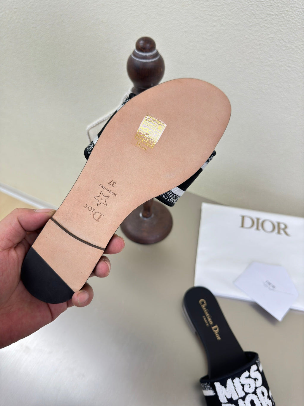 DIOR DWAY SLIDE EMBROIDERED COTTON AND BLACK MISS  ALLOVER MOTIF
