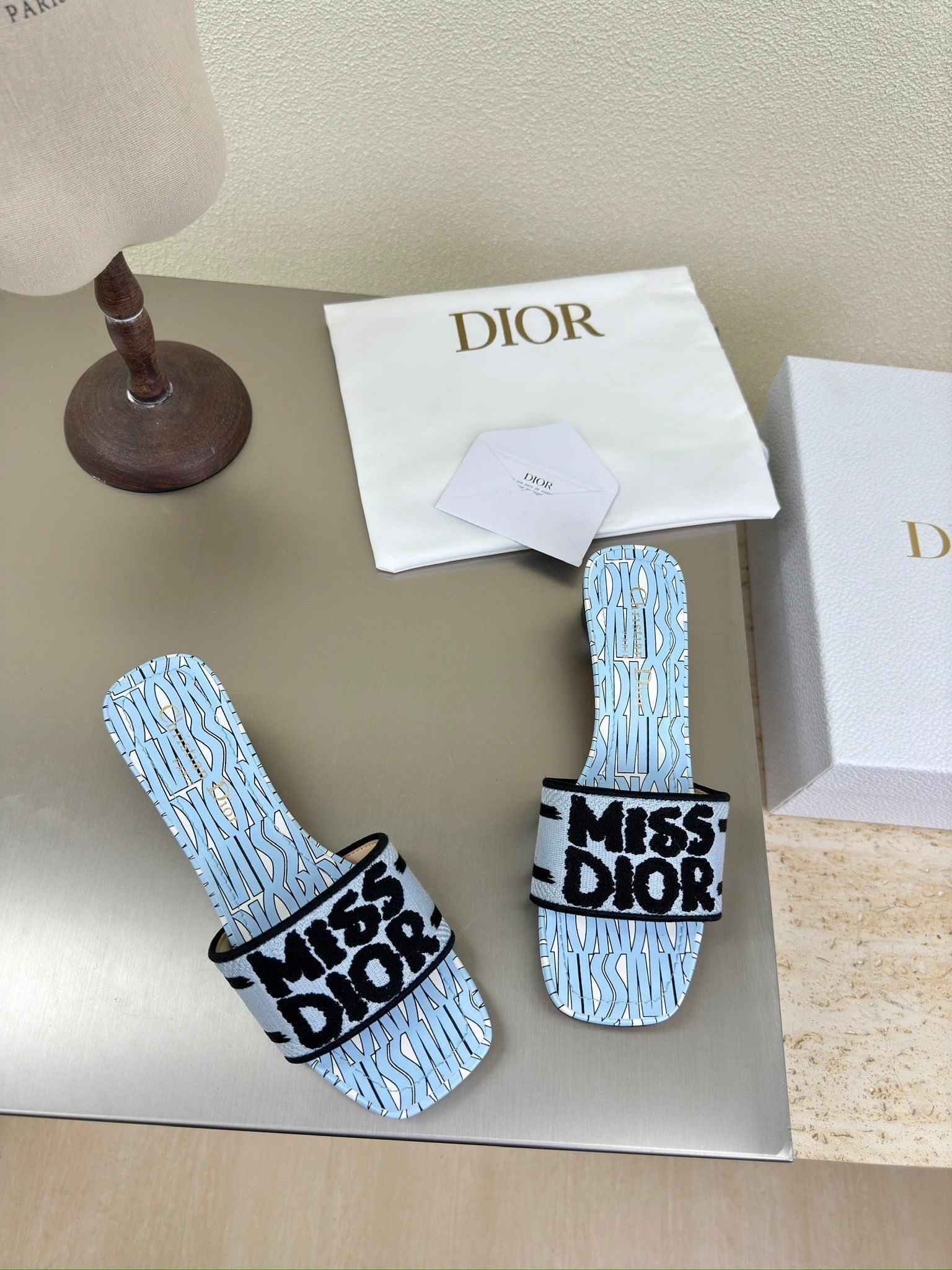 DIOR DWAY HEELED SLIDE EMBROIDERED COTTON AND LIGHT PINK MISS  ALLOVER MOTIF 35 MM