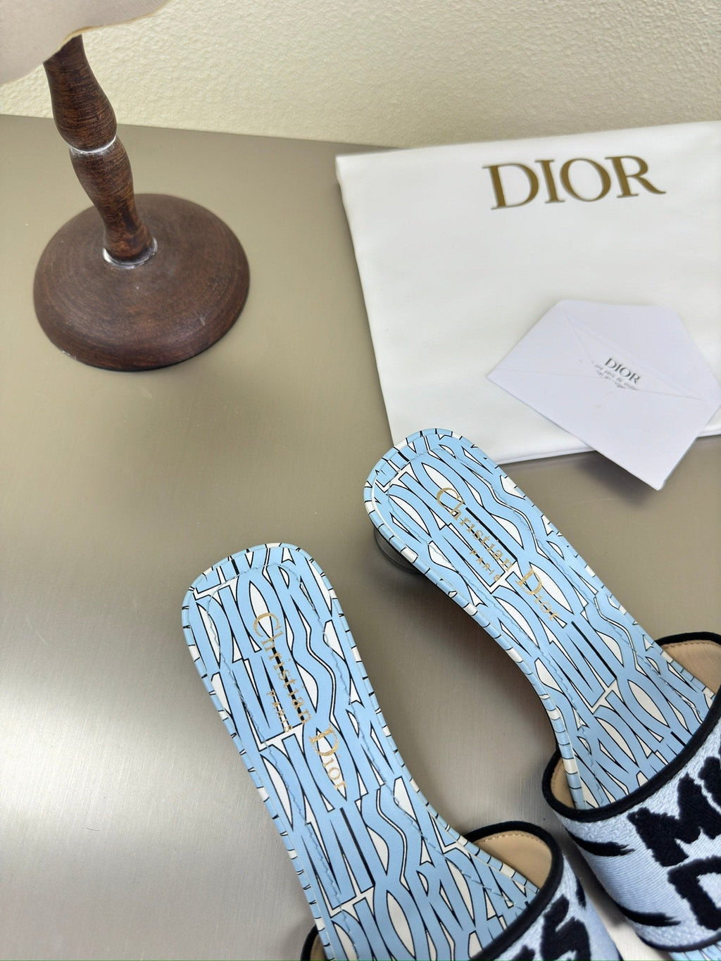 DIOR DWAY HEELED SLIDE EMBROIDERED COTTON AND LIGHT PINK MISS  ALLOVER MOTIF 35 MM