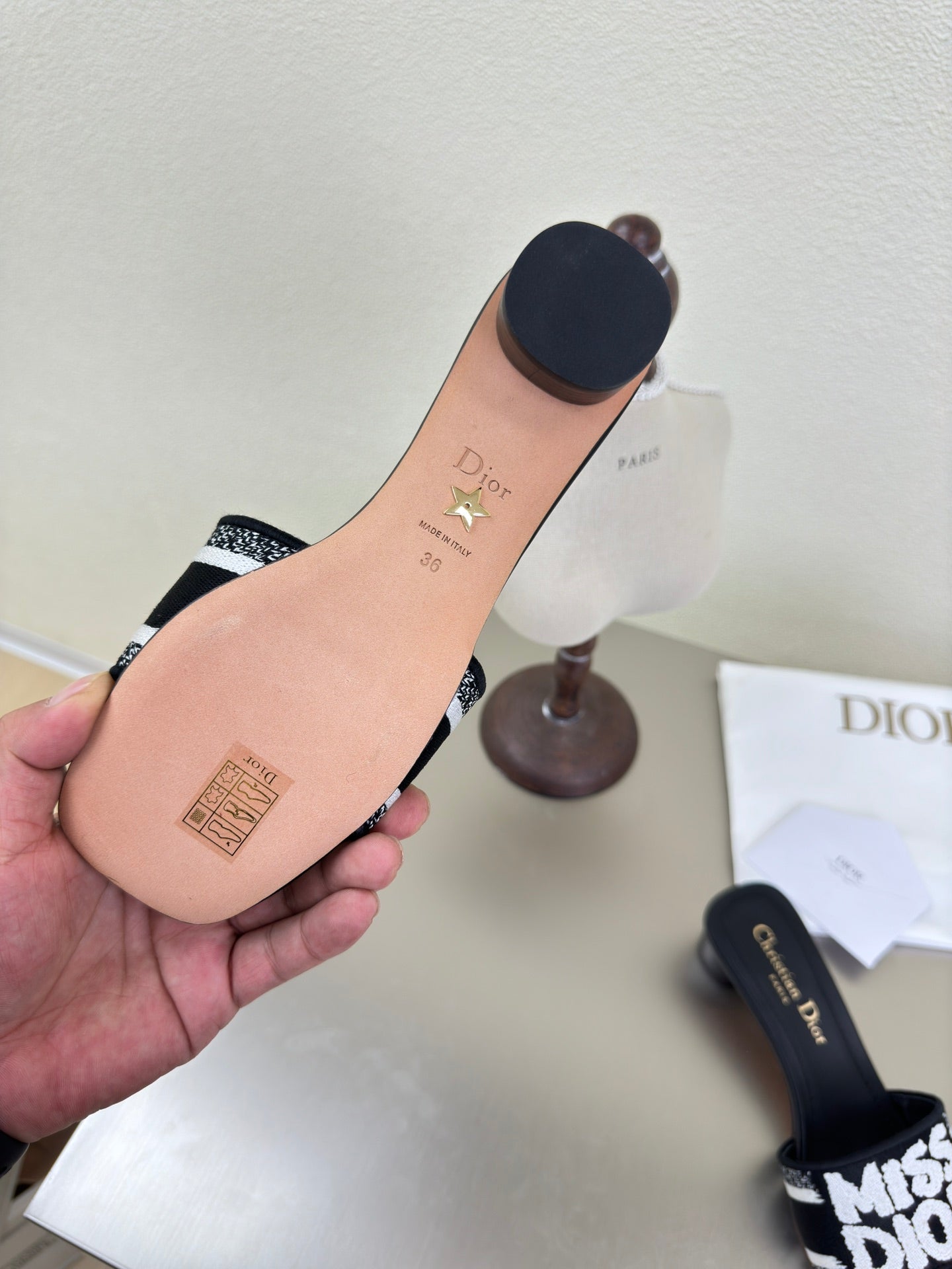 DIOR DWAY HEELED SLIDE EMBROIDERED COTTON AND BLACK MISS  ALLOVER MOTIF 35 MM