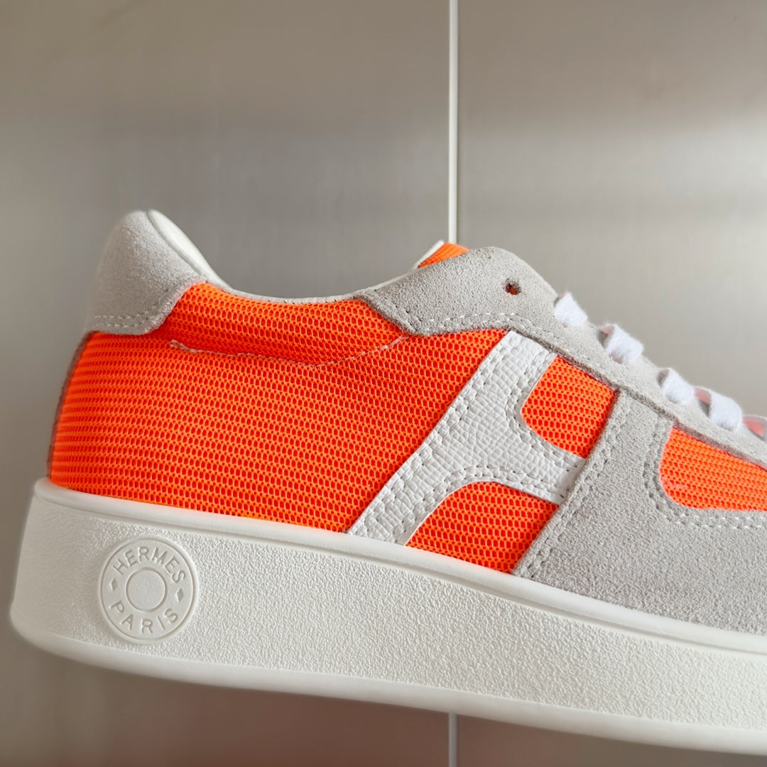 HERMES BOOMERANG SNEAKERS LIGHT GRAY MIX ORANGE SUEDE