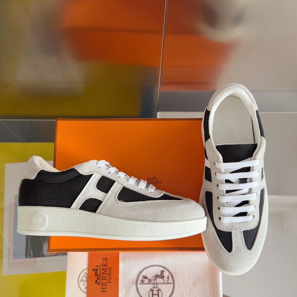 HERMES BOOMERANG SNEAKERS LIGHT GRAY MIX BLACK SUEDE