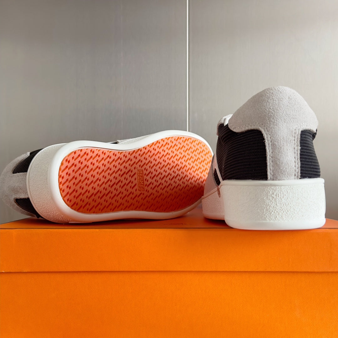 HERMES BOOMERANG SNEAKERS LIGHT GRAY MIX BLACK SUEDE