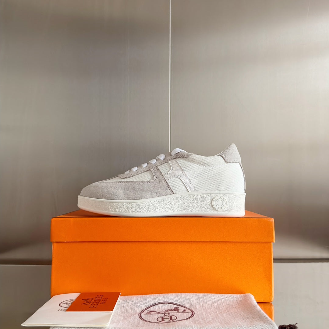 HERMES BOOMERANG SNEAKERS LIGHT GRAY MIX WHITE SUEDE
