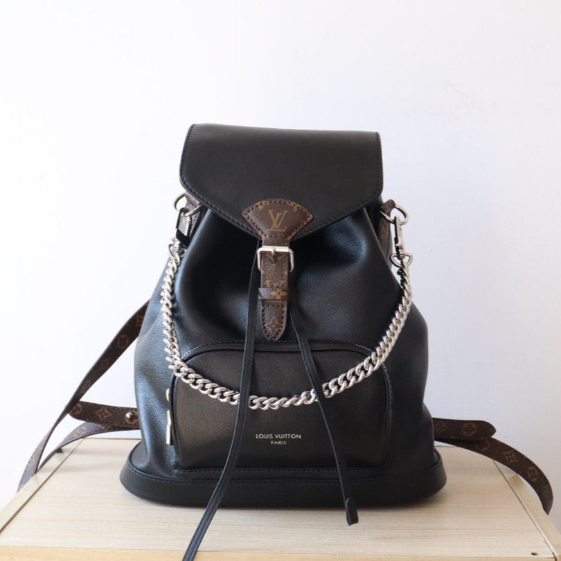 LOUIS VUITTON LV 25S MONTSOURIS VIBE 35 IN BLACK LAMBSKIN SILVER HARDWRE