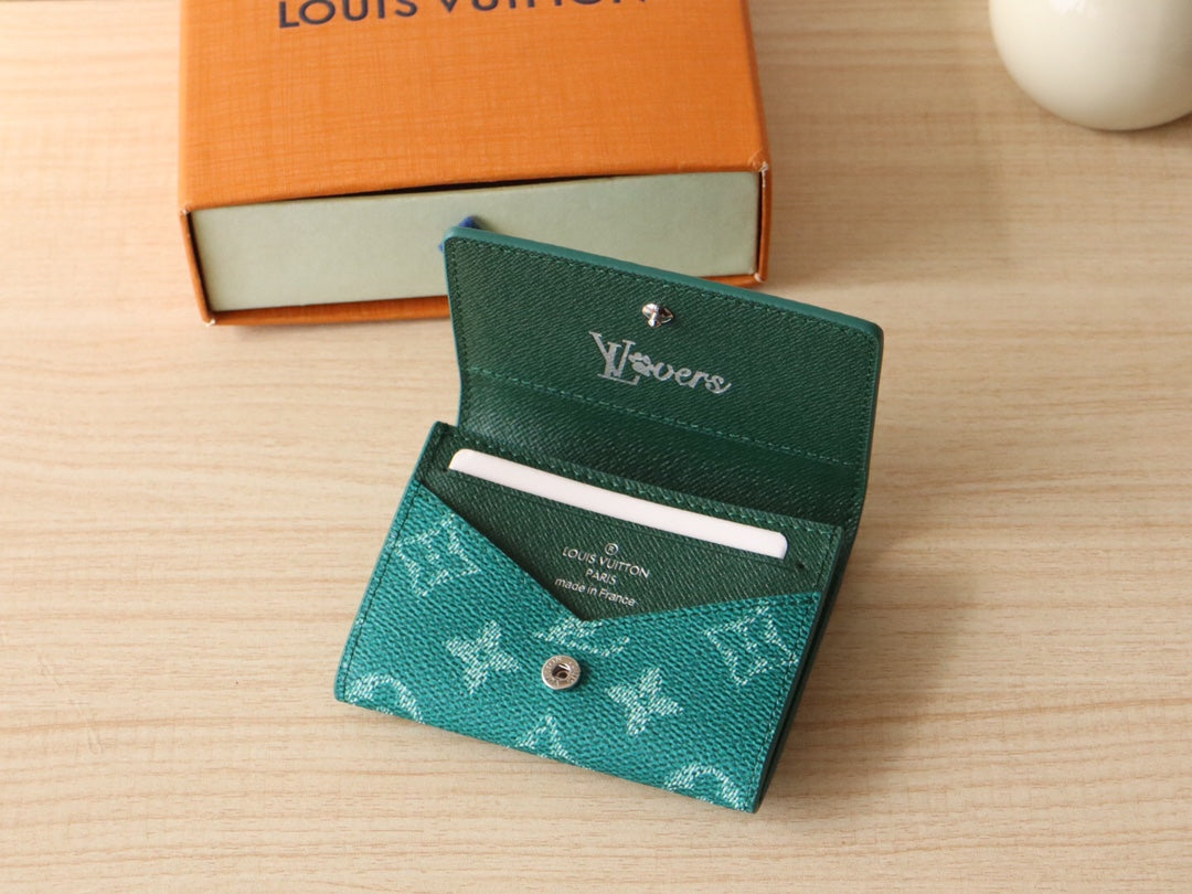 LOUIS VUITTON LV 25S ENVELOPE BUSINESS CARD HOLDER 10 IN DEEP TEAL MONOGRAM HERITAGE COATED CALFSKIN