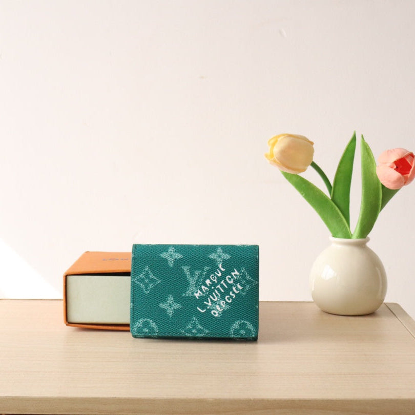 LOUIS VUITTON LV 25S ENVELOPE BUSINESS CARD HOLDER 10 IN DEEP TEAL MONOGRAM HERITAGE COATED CALFSKIN