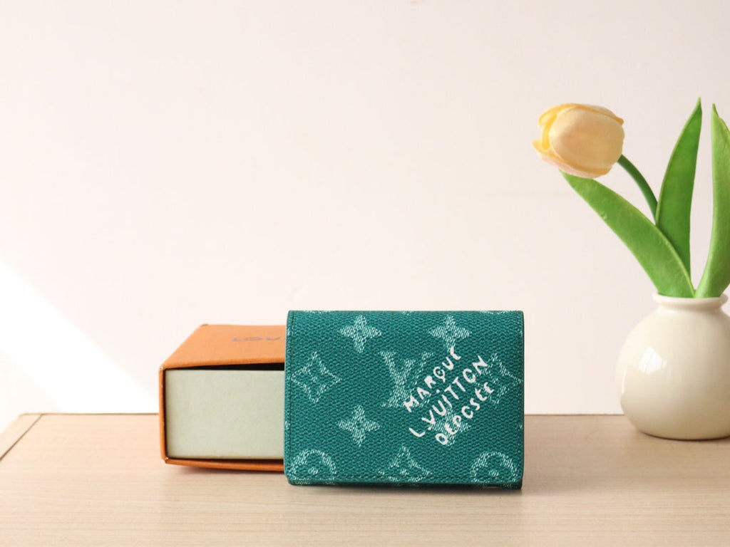 LOUIS VUITTON LV 25S ENVELOPE BUSINESS CARD HOLDER 10 IN DEEP TEAL MONOGRAM HERITAGE COATED CALFSKIN