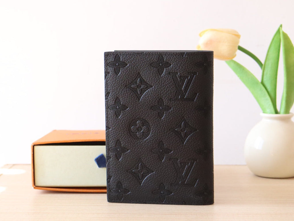 LOUIS VUITTON LV 25S PASSPORT HOLDER 14 IN BLACK EMBOSSED MONOGRAM SHADOW CALFSKIN