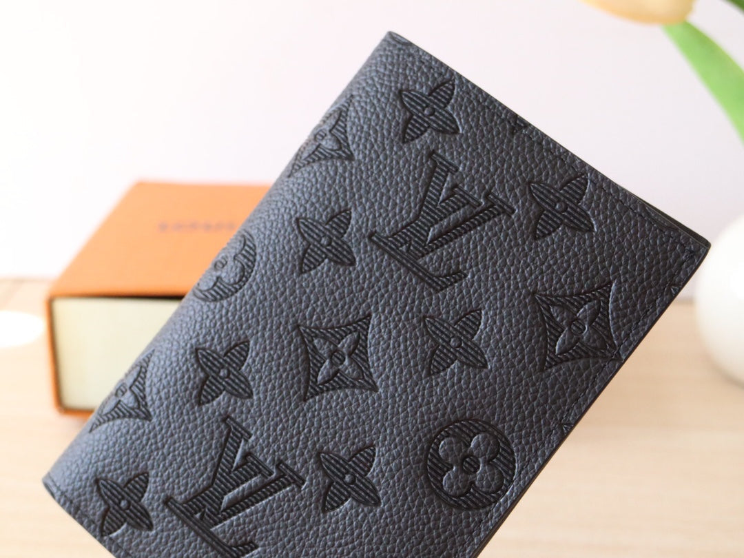 LOUIS VUITTON LV 25S PASSPORT HOLDER 14 IN BLACK EMBOSSED MONOGRAM SHADOW CALFSKIN