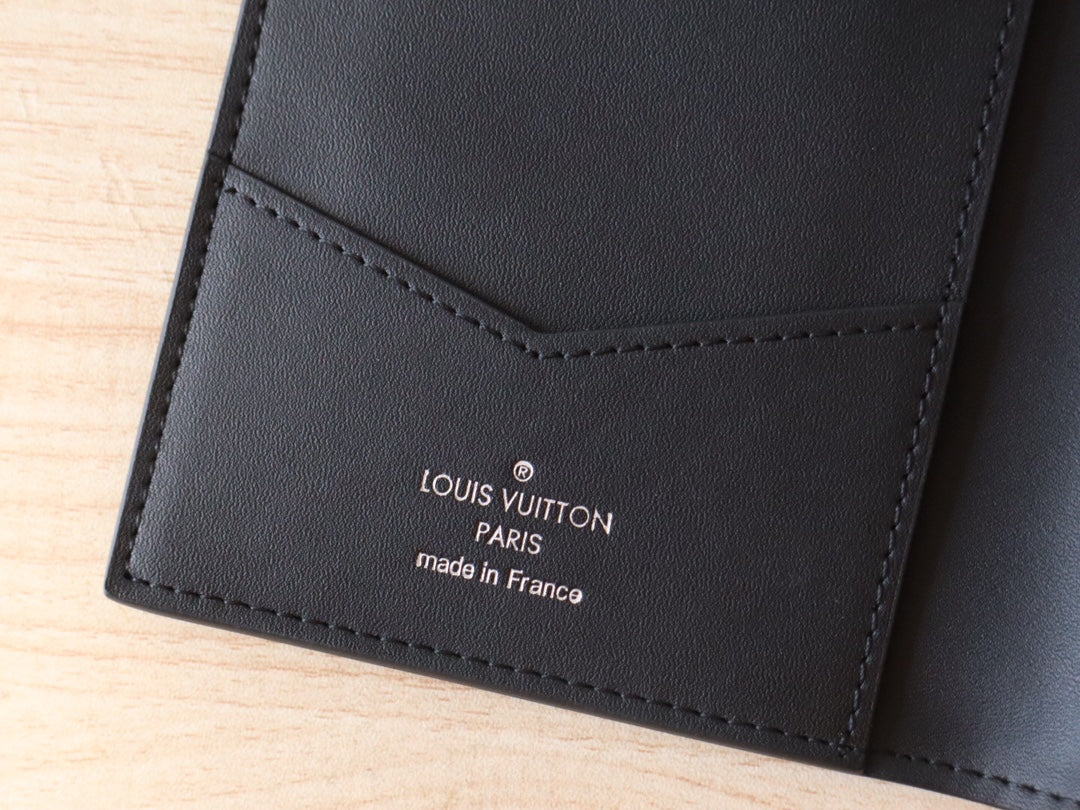 LOUIS VUITTON LV 25S PASSPORT HOLDER 14 IN BLACK EMBOSSED MONOGRAM SHADOW CALFSKIN