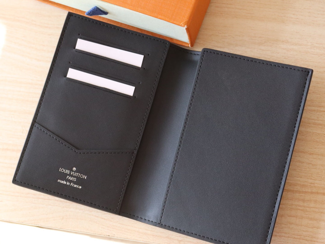 LOUIS VUITTON LV 25S PASSPORT HOLDER 14 IN BLACK EMBOSSED MONOGRAM SHADOW CALFSKIN
