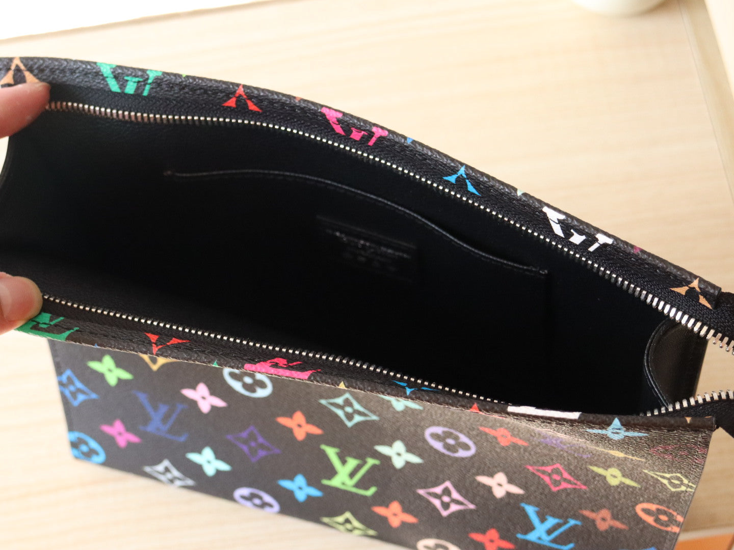 LOUIS VUITTON TOILETRY POUCH 25 IN BLACK MIX COLORFUL CALFSKIN