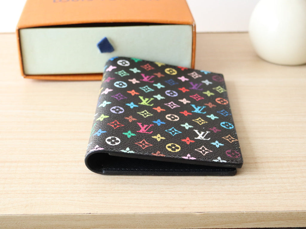 LOUIS VUITTON DOLL PASSPORT WALLET IN BLACK MIX COLORFUL CALFSKIN