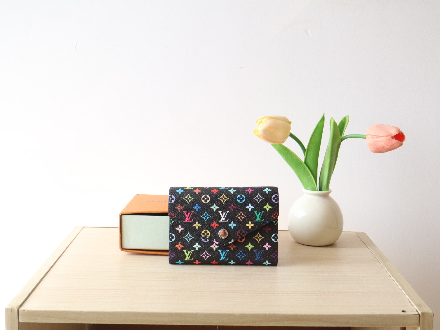 LOUIS VUITTON ROSALIE ZIPPY 12 IN BLACK MIX COLORFUL CALFSKIN