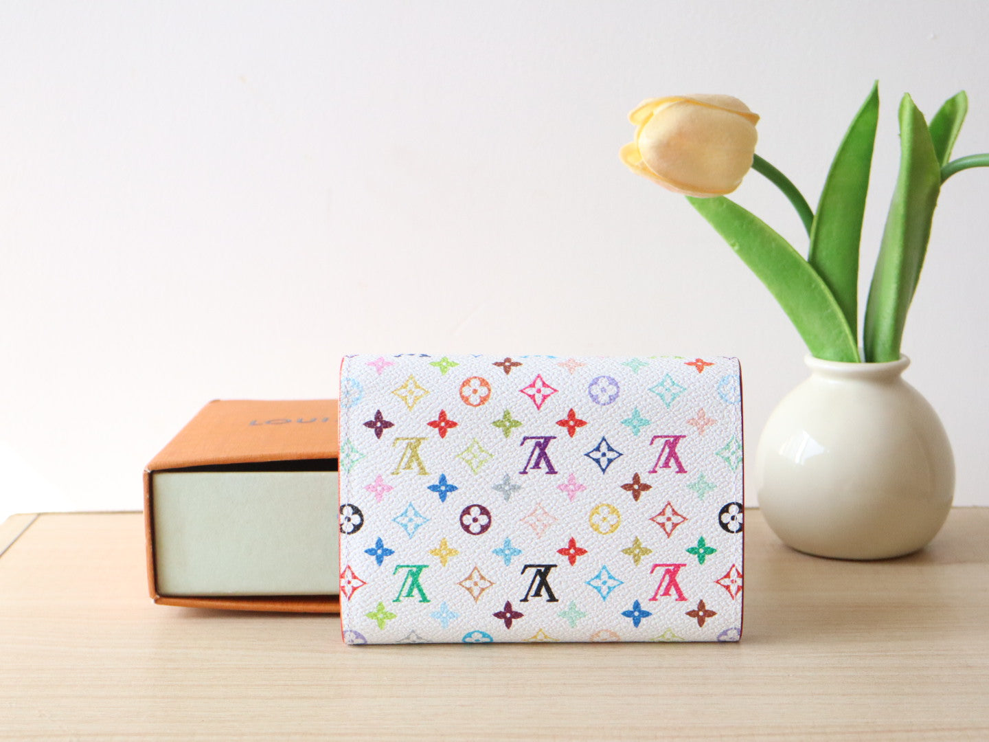 LOUIS VUITTON ROSALIE ZIPPY 12 IN WHITE MIX COLORFUL CALFSKIN