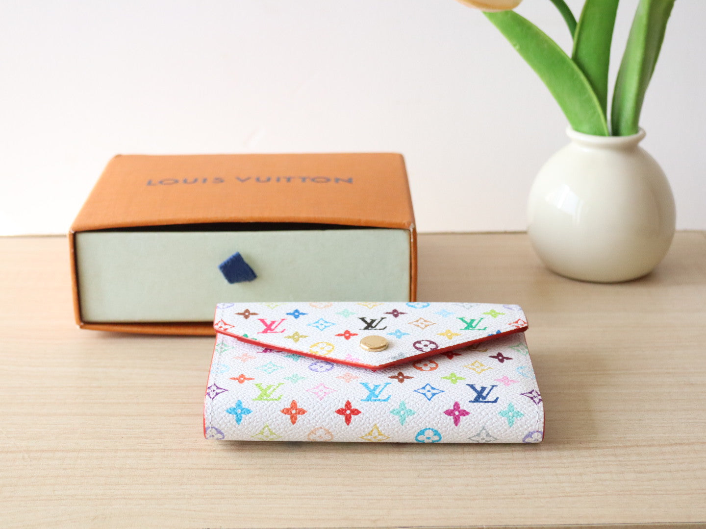 LOUIS VUITTON ROSALIE ZIPPY 12 IN WHITE MIX COLORFUL CALFSKIN