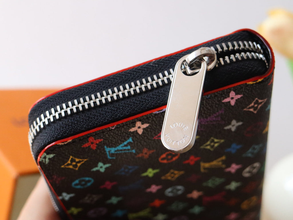 LOUIS VUITTON ZIPPY WALLET 19 IN BLACK MIX COLORFUL CALFSKIN