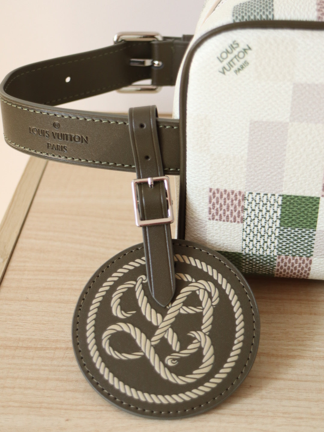 LOUIS VUITTON LOCKER DOPP KIT 23 IN KHAKI DAMOFLAGE COATED CANVAS