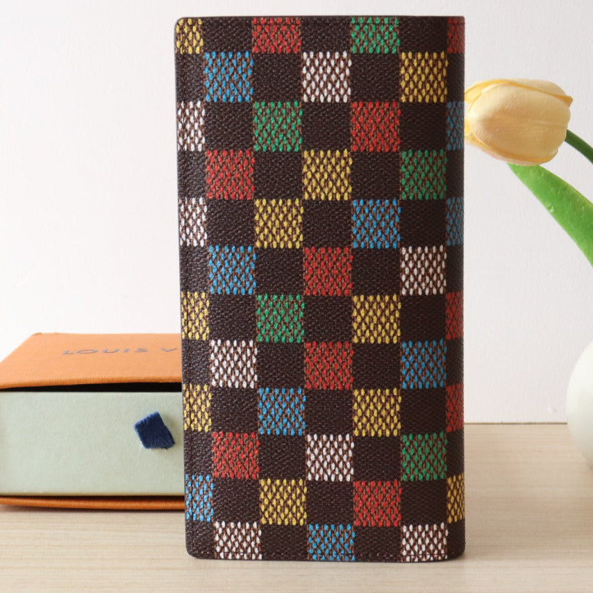 LOUIS VUITTON POCKET ORGANIZER WALLET 19 IN COLORFUL DAMIER EBENE CANVAS