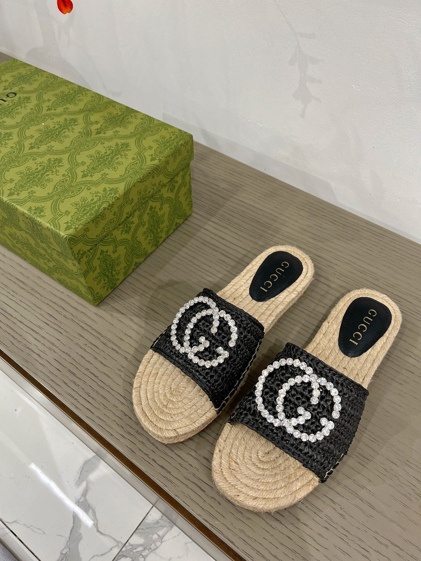 GUCCI INTERLOCKING G ESPADRILLE BLACK FABRIC