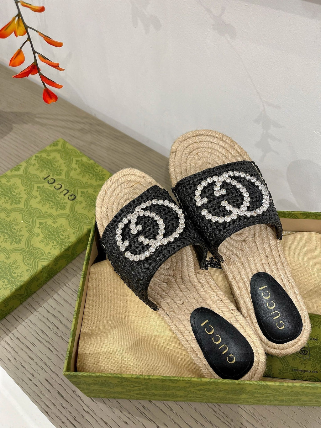 GUCCI INTERLOCKING G ESPADRILLE BLACK FABRIC